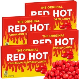 Red Hot Cinnamon Hard Candy, 4 Theater Boxes (5 oz Each) Original Imperial Round Balls, Breathe Fire Spicy Flavor, Classic Nostalgic Candy - 20 oz Total