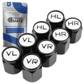 Valve Caps Made of Hard Plastic, Pack of 8, in Black, with Labelling for Germany, for Car or Schrader Valves, Tyre Markers Car, Wheel Marker Valve Caps with Seal, Tyre Change Valve Caps