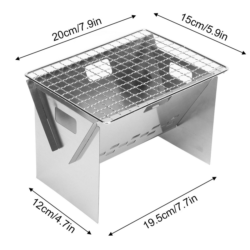 Folding Charcoal BBQ Grill Stainless Steel Mini Detachable Portable Barbecue