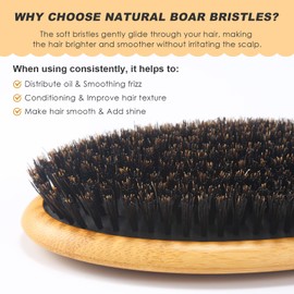 BESTOOL Hair Brush, Boar Bristle Brush for Women Men Children, Bamboo Paddle Natural Bristle Brush for Thin, Fine Hair, Improve Hair Texture