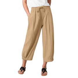 Womens Capri Pants Wide Leg Crop Loose Comfy Drawstring Lounge Yoga Capris Paper Bag Pants with Pockets