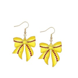 Todu Bow Earrings Yellow Baseball Bowknot Ball Drop Dangle Acrylic Sport Lover Fans Earrings Game Day Jewelry for Women