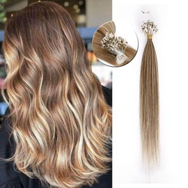 Micro Loop Hair 1g/s 50s Straight Human Hair Extensions Easy Loop 100% Real Remy Hair Micro Ring Hair Extensions 16 inches #12P613 Golden Brown&Bleach Blonde