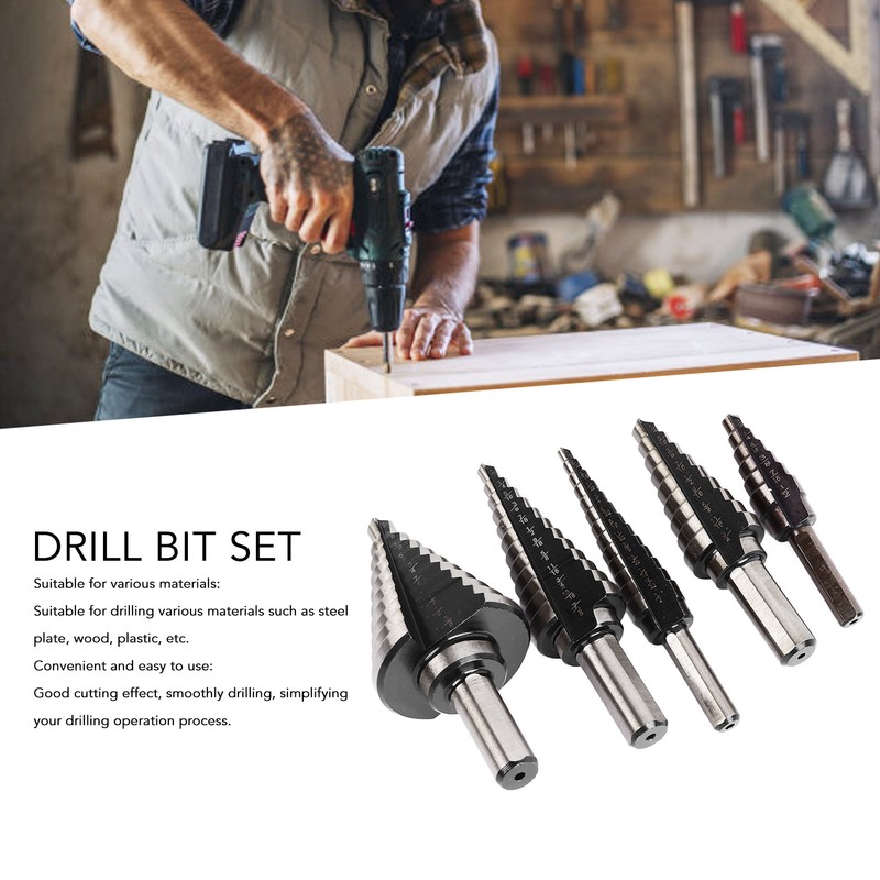 5Pcs Step Drill Bit Set Alloy Steel High Accuracy Multifunctional