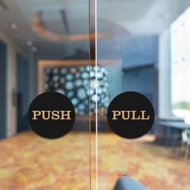 2" Round Push Pull Door Signs (Black) - 2 sets (4pcs)