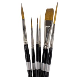 Trekell Protégé Bristle Watercolor Brush Set - Assorted Professional Paint Brushes for Oil Paint, Acrylic, and Gouache - 6" Brush Handles, 6 Piece Set