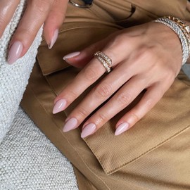 Dusty Pink Press on Nails Short Almond Shaped, SXVME 30 Pcs Thick Short False Nails Press ons, Natural Acrylic Fake Nails Short Solid Color Glue on Nails Medium Full Cover Stick on Nails For Women