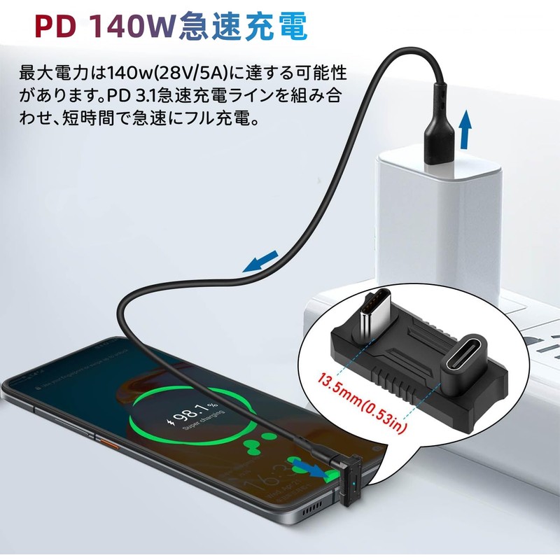 USB Type C Direction Converter Adapter, YFFSFDC U Shape 180