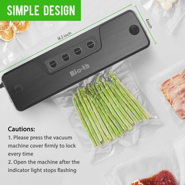 Bio-th Vacuum Sealer Machine for Food, Dry & Wet Modes, Compact & Powerful, Includes 15 Large Sealing Bags (20x30cm), Ideal for Food Storage, One-Touch Operation, Overheat Protection