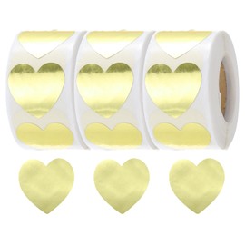MECCANIXITY 1500Pcs Heart Stickers 1 Inch Self-Adhesive Stickers Paper Labels for DIY Crafts Wedding Party Gifts Shop Home Classroom Bottle Packaging,Golden,3 Rolls/500 Per Roll