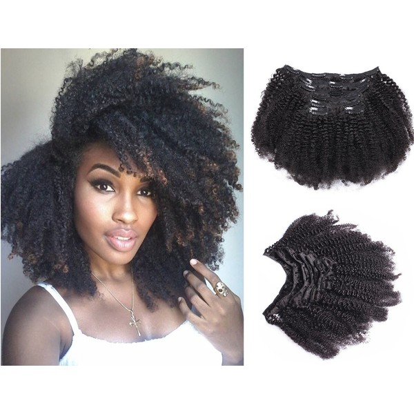 Ms Fenda Afro Kinky Curly 4B 4C Clip In Hair Extensions Brazilian Remy Virgin Hair Natural Color 120Gram 7Pcs/Set (14", Afro Kinky Curly)