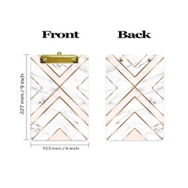 Hnogri Small Plastic Clipboard, Fashion Design A5 Size Memo Clipboards for Students, Kid, Women, Office, School, Low Profile Clip, Cute Custom Pattern, Mini Clipboard Size 6" x 9", Light Marble