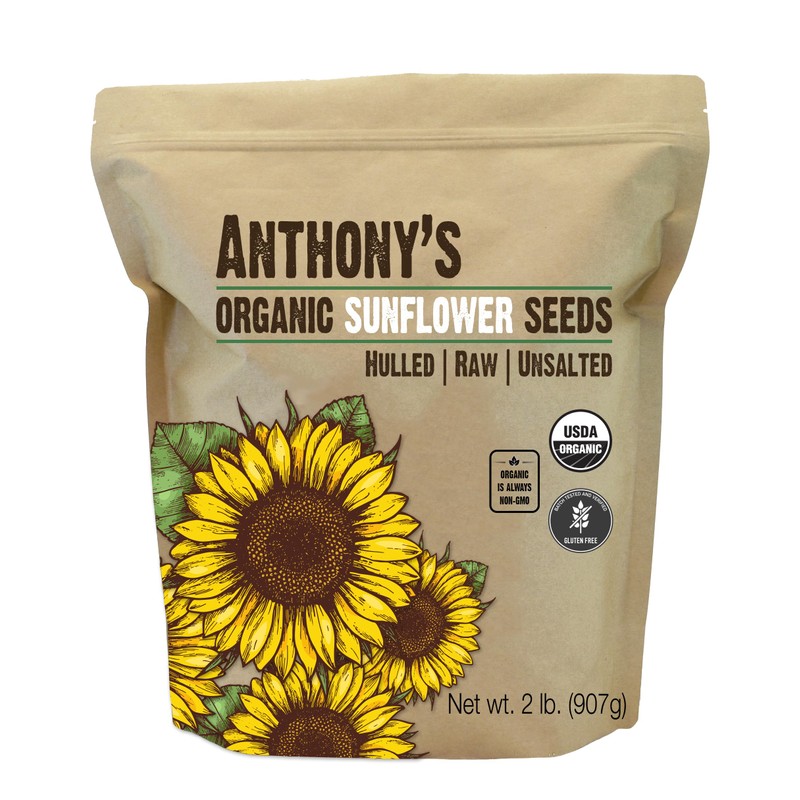 Anthony's Organic Hulled Sunflower Seeds, 2 lb, Raw, Unsalted, Batch
