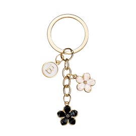 AYYSHULAN Cute Flower Initial Letter Keychain Bag Charms Keyring Aesthetic Accessories Black White Purse Hangbags Backpacks for Women,B