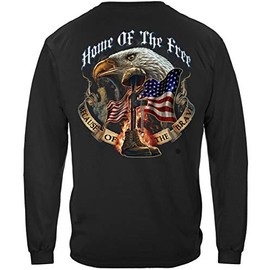 Patriotic Long Sleeve T-Shirts, 100% Cotton Casual Mens Shirts, Show Your Pride with Our Home of The Free Because of The Brave Long Sleeve Shirts for Men or Women (Medium) Black