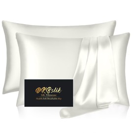 DKBslik Silk Pillowcase 2 Pack, Mulberry Silk Pillow Cases Queen Size Set of 2, Anti Acne Silk Pillowcase for Hair and Skin, Natural Silk Satin Pillowcases Gifts for Women Men 2 Pack with Zipper, Ivory