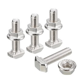 uxcell M5x20mm T Slot Drop-in Bolt and M5 Hexagon Flange Nut Set, 10 Sets Hammer Head T-Bolt T Shape Stud Sliding Screw for 20 Series Aluminum Profile