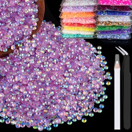 BELLEBOOST 4000pcs 4mm Resin Rhinestones Bulk, Transparent Lavender Purple AB Flatback Round Jelly Rhinestones Non Hotfix Crystal Gems Large Quantity Wholesale for DIY Crafts Clothes Face Makeup Manicure
