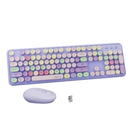 FCPLU x UBOTIE Colorful Wireless Keyboard and Mouse Combo, Full-Sized Office Keyboard with Typewriter Flexible Keys, 2.4GHz Dropout-Free Connection, Optical Mouse for PC Laptop(Purple Colorful)