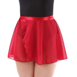 Baisdan Girls Women Ballet Wrap Skirt Chiffon Dance Skirt with Adjustable Waist Tie Skate Gymnastics Ballet Skirts Red