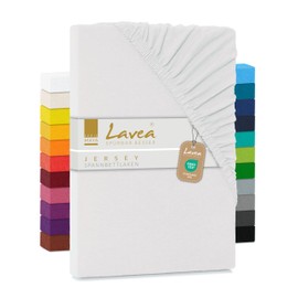 Lavea Jersey Fitted Sheet 90-100 x 200 cm - 40 cm Bridge for Box Spring Beds - White, Soft and Breathable - Premium Quality, Easy Care, Perfect Fit - Ideal for Box Spring Beds