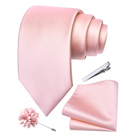 Branduce 3.15"（8cm） Solid Formal Tie and Pocket Square Plain Necktie Lapel Pin and Tie Clip Set for Men, Rose Gold, general