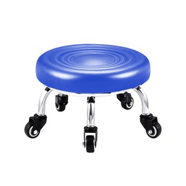 Lorvain Roller Seat Short Stools, Rolling Stool with Universal Swivel Caster Wheels Leather Little Low Stool on Wheels for Home Garage Chair to Sit on, Blue