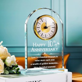 YWHL 10 Year Anniversary Clock Gifts for Her, 10th Wedding Anniversary Romantic Gifts for Couples, Happy 10th Anniversary Glass Keepsakes Decorations