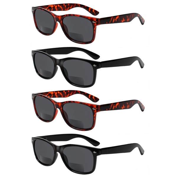4 Pack Bifocal Reading Glasses Grey Lens Spring Hinge Outdoor