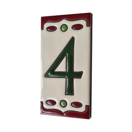 Spanish Hand Painted Nazari M-4 Ceramic 11 x 5.5 cm or 5.5 x 11.0 cm House Number Tiles (Number 4)