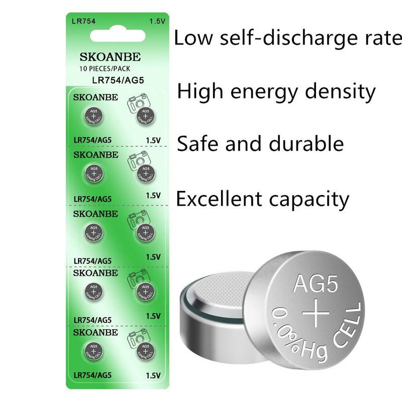 SKOANBE 20Packs AG5 LR754 LR48 1.5V Button Cell Watch Battery
