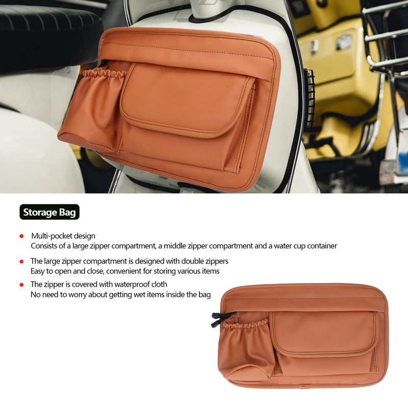 Waterproof Storage Bag Artificial Leather Brown Zipper Organizer for Vespa