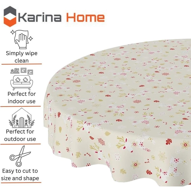 Karina Home Scandi Christmas Reindeer PVC Vinyl Wipe Clean Oilcloth