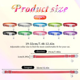 10 Pack Breakaway Kitten Collar Puppy Cat Collars with Bells Reflective Cat Bell Collars Adjustable Small Break Away Cats Collar for Male Girl Cats Puppies, 7.9" - 13" (10 Colors)