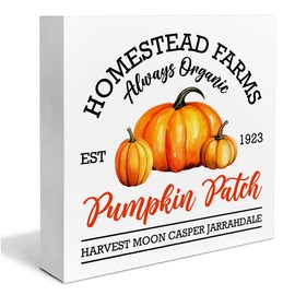 Farmhouse Fall Decor, Pumpkin Wooden Sign Decor Desk Sign Autumn Harvest Wooden Block Sign Rustic Home Shelf Wall Decoration