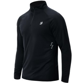 Roadbox UPF 50+ Running Shirts for Men - Long Sleeve Quick Dry 1/4 Zip Pullover for Fishing Outdoor Hiking Athletic Workout Black