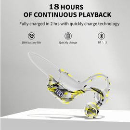 Open Doodle Bone Conduction Wireless Bluetooth Headset, 5.3 Card Digital Display Hanging Ear Sports Bluetooth Headset, Suitable for Mobile Phones and Computers, Outdoor Sports, Travel, Driving(Yellow)