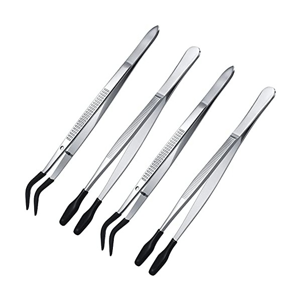 4 Pieces Tweezers with Rubber Tips Tweezers Rubber PVC Silicone