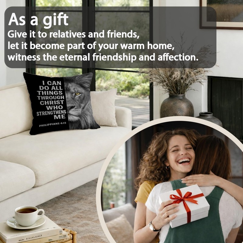 FOPENEM Inspirational Christian Lion Pillow Cover 18x18, I Can Do