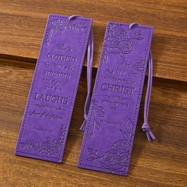 2 Pcs Christian Leather Bookmarks for Women, Purple Christian Gifts for Women Book Marks for Reading Women (Purple)