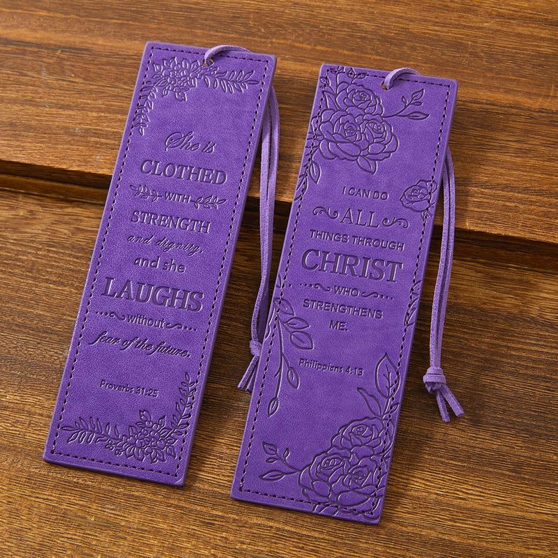2 Pcs Christian Leather Bookmarks for Women, Purple Christian Gifts