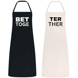 Be Buz Couple Apron Set Funny Cooking Aprons for Couples Birthday, Engagement, Wedding Gift Cotton Material Black and Natural Matching Kitchen Aprons Bet Together, Better Together