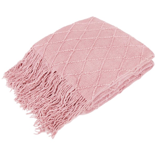 PAVILIA Light Pink Knit Throw Blanket for Couch, Twin Bed,