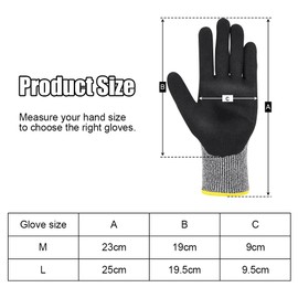 Ainiv 2 Pairs Safety Work Gloves, Black Nitrile Coated Garden Gloves Men Women, Non-Slip Ultra-Grip, Level 5 Protective Cut Resistant Gloves for General Duty Work, Gardening, Fishing (M)
