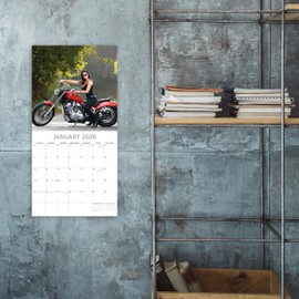 2026 Square Wall Calendar - Biker Babes 12 x 12 Inch Monthly View, 16-Month, Unveiled Theme, Includes 180 Reminder Stickers