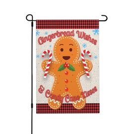 Gingerbread Garden Flag Candy Cane Christmas Decorations Outdoor Flag Candy Cane Kisses Decorative House Flag Gingerbread Man Decor Burlap Garden Flag 12x18 Double Sided Flag For Christmas