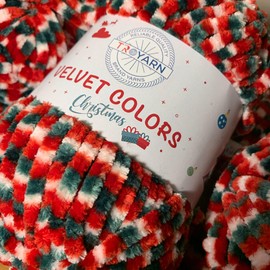 Troyarn Velvet Colors (1- Skeins Pack) Chenille Baby Blanket Yarn Amigurumi Yarn for Crocheting and Knitting Super Bulky 100 gr 131 yds (10250 - Christmas, 1 Skein)