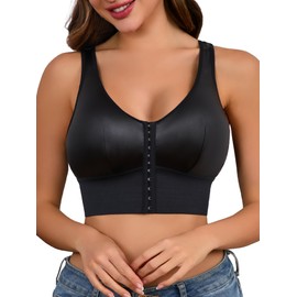 DAGGLOSE Post Surgery Compression Bra - Women's Front Closure Bra with Adjustable Straps Wirefree Sports (US, Alpha, X-Large, Regular, Regular, Black)