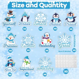 72PCS Winter Snowflake Bulletin Board for Classroom Decoration Winter Snowman Penguin Motivational Positive Sayings Cutouts Supplies Winter Christmas Snowflake Accents Cutouts for School Decoration