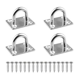 Amadget 4 Pcs 316 Stainless Steel Ceiling Hook Square Pad Eye Plate Marine Hardware Wall Mount Hooks Hanger with Screws